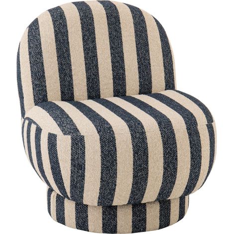 Fauteuil à Rayures "Ligné" 76cm Bleu & Blanc Cassé (1/5)