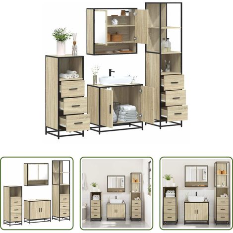 vidaXL Meuble vasque - Ensemble de meubles de salle de bain 4 pcs chêne sonoma (1/5)