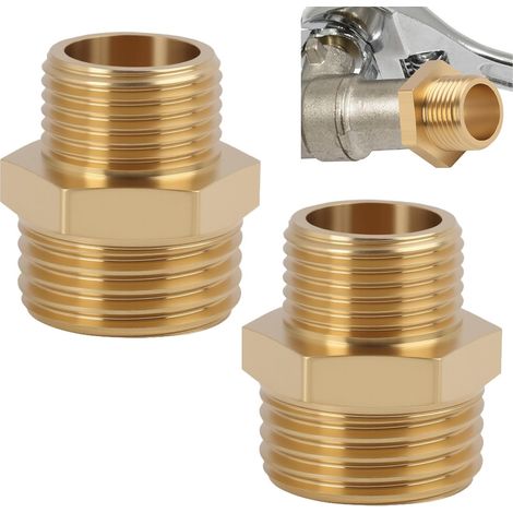 2PCS Brass Double Reduction Nipple 1/2 Inch x 3/8 Inch, Reduced Brass Nipple Double Male Thread, Heavy Duty Connection Fitting for Water, Air, Gas, Plumbing Heating Compression Hose (1/5)