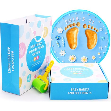 Baby Hand and Foot Prints DIY Handprint Footprint Mud Good Decoration Newborn Anniversary Gift Blue Box (1/5)