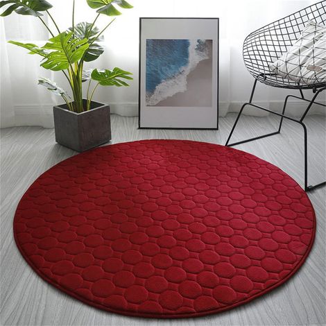 Tapis De Bain Ronde - Mousse Mémoire - Absorption Eau Optimale - Antidérapant - 80 x 80 cm - Rouge (1/4)