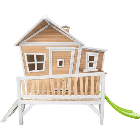 Axi Emma Maison Enfant Avec Toboggan Vert Clair Aire De Jeux Pour L'Extérieur En Marron & Blanc Maisonnette / Cabane De Jeu En Bois Fsc