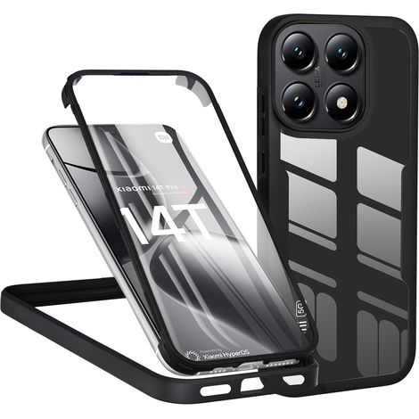 Coque pour Xiaomi 14T Pro 5G, Antichoc Housse avec Protecteur D'écran Intégré, Étui de Téléphone 360 Protection Complet Double Face Transparent Bumper Intégrale Case - Noir (1/5)