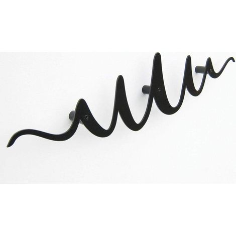 Porte-vestes et crochets muraux design Wave Noir, 60 cm de long, 14 cm de haut, 1,8 mm d'épaisseur, lot de 2, fixation incluse (1/3)
