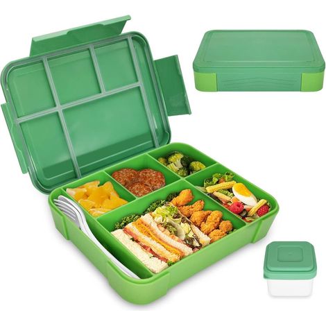 IJIAMY Brotbox Kinder mit 5 Fächern, 1300ml Lunchbox Auslaufsicher Grün (1/5)