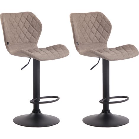 Conjunto de 2 taburetes de bar con costuras decorativas en forma de rombos en tela color topo y metal negro 100004118