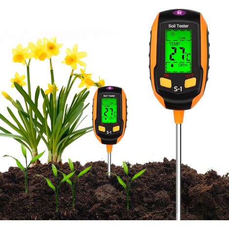 Testeur de Sol 4 en 1, Testeur d'Humidité du Sol Température/Humidité du Sol/pH/Luminosité du Soleil pour Jardinage, Pelouse, Agriculture et Plantes d'Extérieur (1/5)
