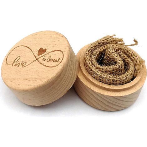 Boîte à bijoux en bois rustique personnalisée pour mariage - Coffret à bagues gravé (1/4)
