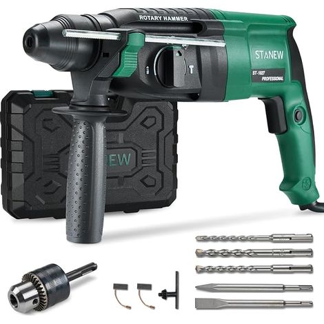 SDS Plus 950 W Corded Impact Drill with 0-1150 RPM / 5100 BPM with 4 Functions and Safety Clutch, 360° Rotating Handle, Variable Speed, Concrete, Steel, Wood (1/5)