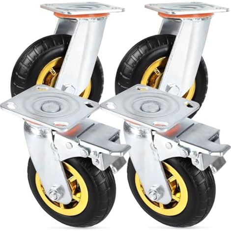 Lot de 4 roulettes pivotantes de 150 mm, 240 kg par roue, roues en caoutchouc, rotation à 360°, 2 avec frein, 2 sans frein, pour le transport industriel (1/5)