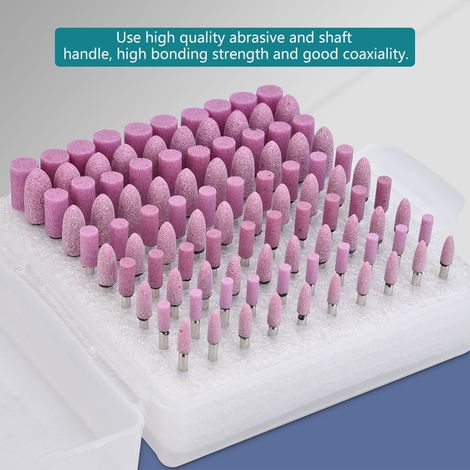 100 pièces têtes de polissage pierre meule abrasive fraise pour perceuse rose tige 3 mm (1/5)