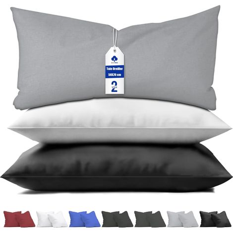 Taie Oreiller 50 x 70 (Lot de 2), Housse Coussin Gris Clair, Oreiller en Jersey 100% Polyester, Fermeture éclair Dissimulée sur Le côté Long, Taie d'oreiller Douce et Respirante 50x70 cm (1/5)