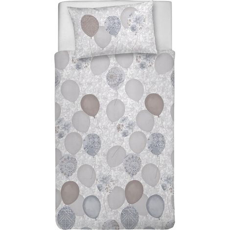 Parure de lit Simple 100% Coton, avec Sac 155 x 200 cm et 1 taie d'oreiller 52 x 82 cm, fabriquée en Italie, Housse de Couette Lavable en Machine à 40 °, Motif Ballons Beiges (1/2)