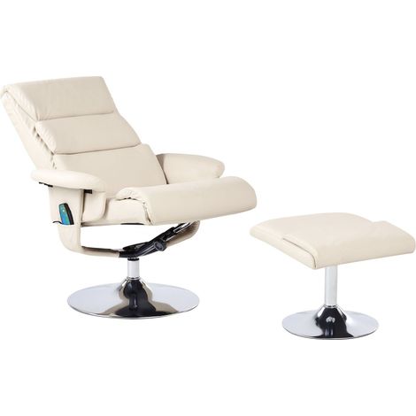 Poltrona massaggiante/riscaldante e poggiapiedi pelle sintetica beige chiaro Legend