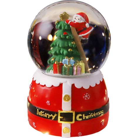 Boîte à musique de Noël lumineuse avec neige et personnage escaladant - Décoration en résine musicale pour enfants 2041 (1/5)