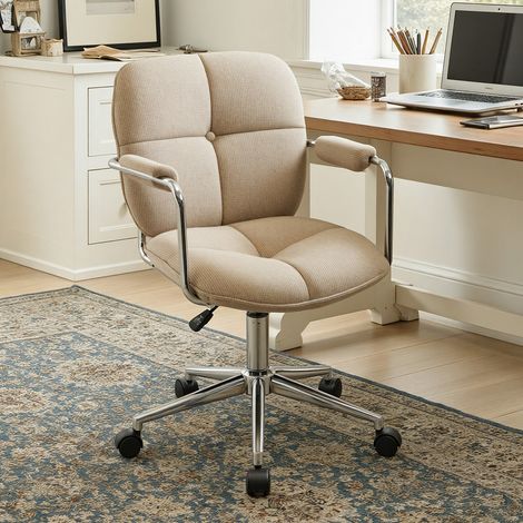 Wahson Office Chair Chenille, Swivel Computer Desk Chair with Armrests Height Adjustable for Home Office/Study Room, Kahki