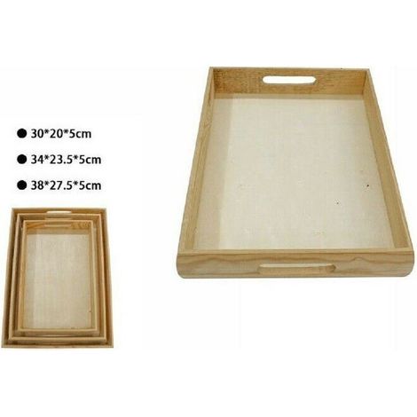 TrAdE Shop Traesio - Set 3 Pezzi Vassoio In Legno Naturale Decoupage Tris Matrioska Scatola 53469a -