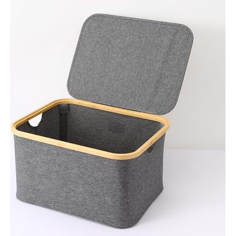 Cesto para la ropa con tapa, 40 l, con asas de bambú, plegable, color gris