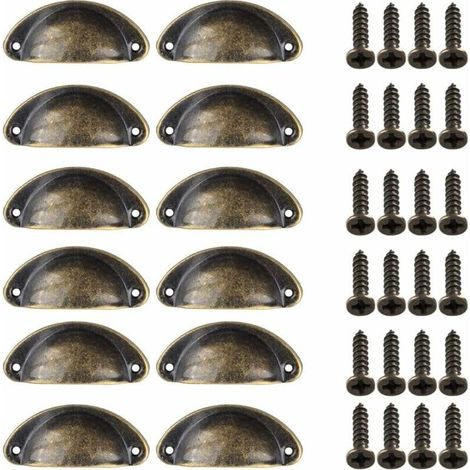 12 Pièces Poignée de Porte Coquille, Rétro Poignées de Porte, Poignées de Meubles Traditionnelles en Demi Lune Avec Vis, pour Tiroir, Armoire, Commode (Bronze) (1/4)