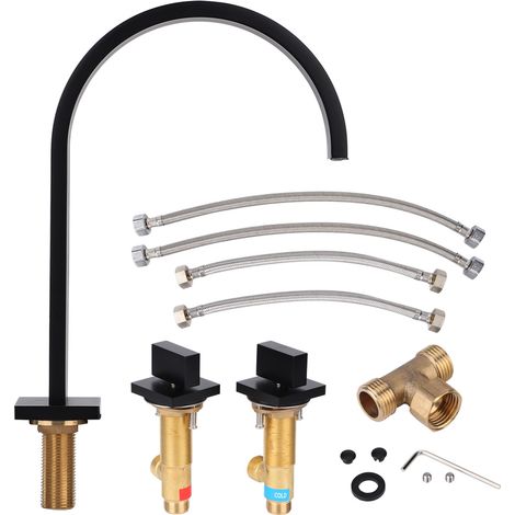 Robinet de lavabo sous plan en cuivre, filetage G1/2, mitigeur eau chaude/froide, finition noir mat (1/5)