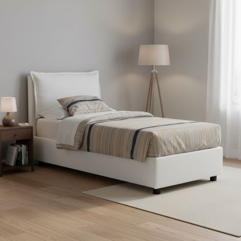Talamo Italia Einzelbett Vanessa, Containerbett mit Stoffbespannung, 100% Made in Italy, Frontöffnung, passend für Matratze 80x190 cm, Weiß (1/5)