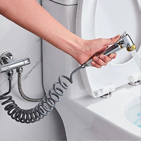 Garosa Tuyau de douche flexible de 2 m avec ressort en ABS, tuyau de remplacement pour pommeau de douche, WC et douchette de bidet (gris) (1/5)