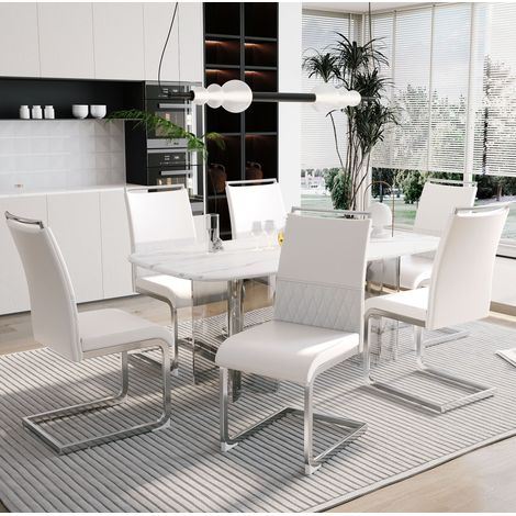 Silla 42x48x95 cm de metal y tela blanca, lote de 6, moderna para comedor FloraGrace (1/5)