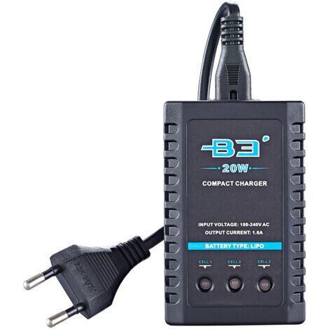 B3 20W 1.6A Pro Balance Charger for 2S 3S 7.4V 11.1V Lithium LiPo Battery Mini Portable RC Airplane Charger - Black (1/5)