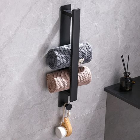Toallero de baño adhesivo de pared de 40 cm, autoadhesivo, sin taladrar, color negro, acero inoxidable 304.