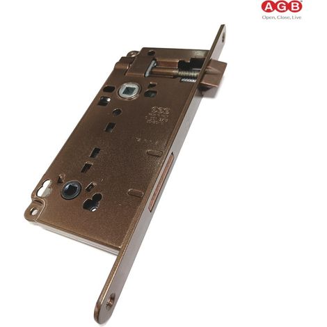 SERRATURA AGB PATENT GRANDE BAGNO Q.6 MM BORDI TONDI FRONTALE 18 MM ENT. 50 MM BRONZATA (1/2)