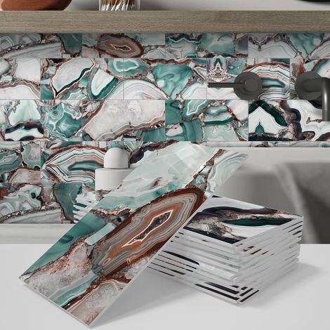 Crédence Effet Marbre 3D Adhésive Décoratifs - 16 Panneaux Muraux Cuisine Multicolore et Salle de Bain pour Imperméables et Anti-Moisissures (1/5)