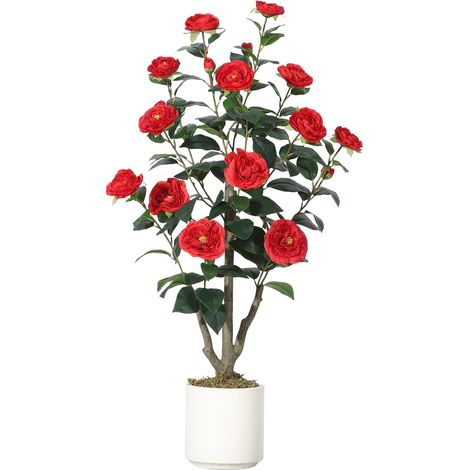 Arbre Camélia Artificiel Réaliste – Plante Décorative en Soie avec Fleurs Rougeurs, Effet Naturel, Idéal Maison, Bureau, Terrasse, Facile à Entretenir, Idée Cadeau – 3FT (1/5)