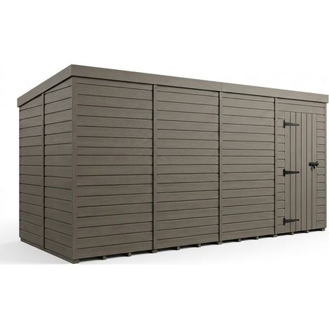 16ft x 9ft Composite Pent Garden Shed Single Door No Windows - Composite - L488 x W274 x H210 cm - Grey