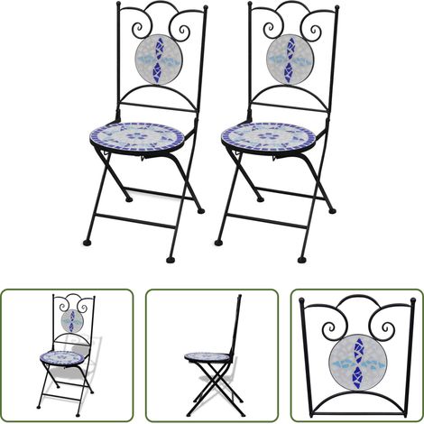 Chaises de terrasse - Chaises pliables de bistro 2 pcs Céramique Bleu et blanc (1/5)