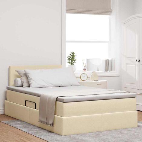 Bett mit Stauraum und LED mit Matratze Creme 120 x 190 cm Stoff