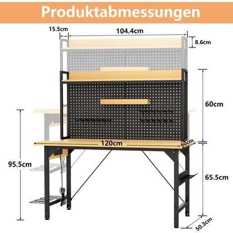 MEUBLIV Werkbank 120 cm schwarz und natur – höhenverstellbar, ohne Matratze (1/5)