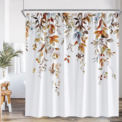 Filiyano-Rideau de douche à motifs de feuilles bleues, aquarelle végétale, feuilles d'eucalyptus, style moderne et épuré, décoration de salle de bain (1/2)