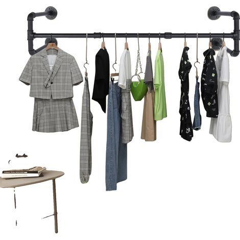 Porte-vêtements, Acier premium, Capacité de charge 30kg/66.14lbs, Monté au mur, Distance du mur 24cm/9.45in, Longueur de chaque poteau 35cm/13.78in (1/5)