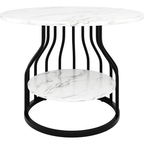 Tavolo da pranzo rotondo 80 x 80 x 76 cm in MDF effetto marmo bianco, nero (1/5)