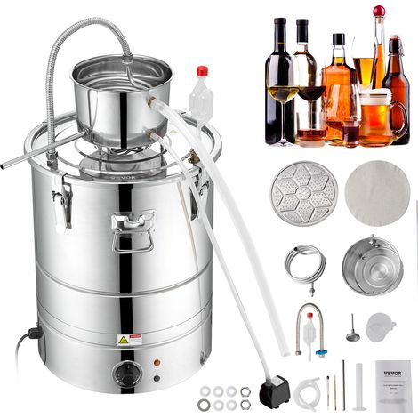 VEVOR Distillateur Alambic Integre 30 L Chaudiere a Spiritueux en Inox Alimentaire Distillateur deAlcool et d’Eau avec Pompe Baril de Condensation Kit de Brassage Vin Whisky Huile Essentielle Maison