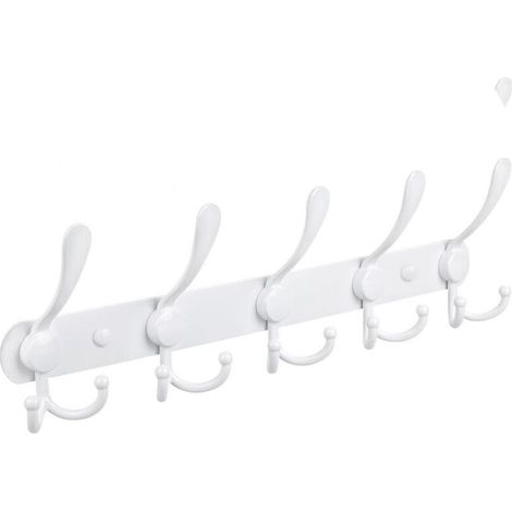 Wandgarderobe, Wandhaken – Besonders robuster Edelstahl, 5 Haken, Garderobe für Mäntel, Hüte, Handtücher, Eingangsbereich, Badezimmer (weiß) (1/4)