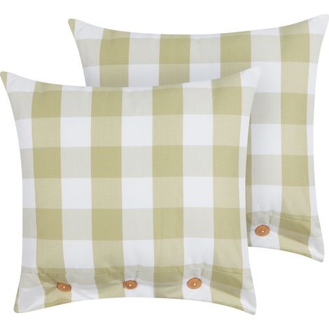 Conjunto de 2 cojines de algodón a cuadros estilo cottage verde 45 x 45 cm Tamnine (1/5)