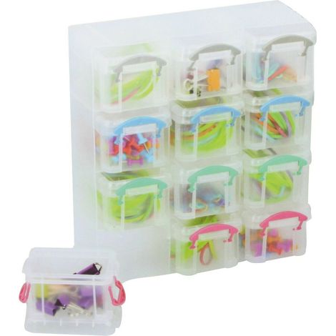 Cassettiera Organizer Trasparente Scatola Manici Colorati 12 Scomparti 4 Ripiani