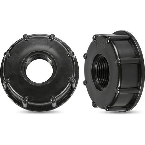 Lot de 2 Adaptateur Cuve 1000L S60x6 vers 3/4 Pouce Sortie Robinet, Raccord Bouchon Plastique Noir pour Récupérateur Eau de Pluie, Connecteur Standard pour Arrosage Jardin et Vanne Réservoir (1/5)