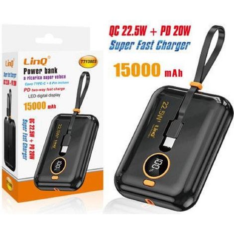 TRADE SHOP - Powerbank Ricarica Super Veloce 15000mah Qc22.5w+pd20w Display Digitale Tt13803 -