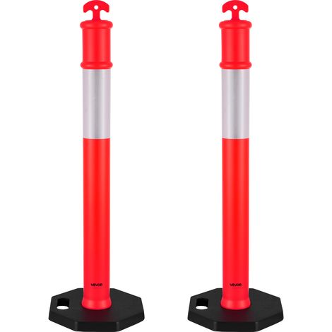 VEVOR Set di Paletto Delimitatore del Traffico φ375 x 1140 mm con Base Zavorrata Strisce Riflettenti, Paletti Stradali di Segnalazione per Controllo della Folla, 2 pezzi, Rosso
