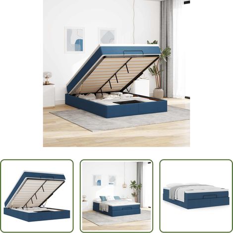 vidaXL Stauraum - Ottoman-Bett mit Matratze Blau 140x200 cm Stoff (1/5)