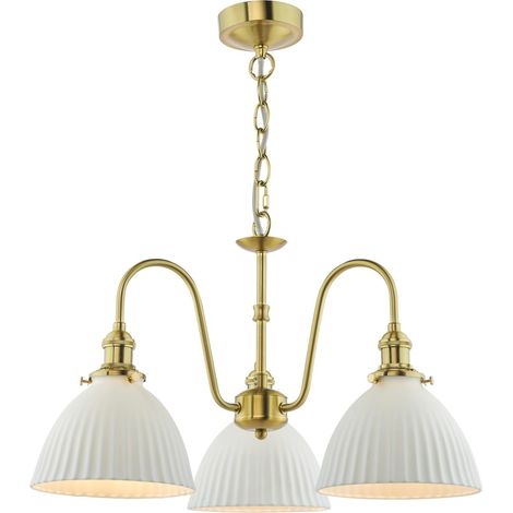 Dar Hadano Suspension Hadano à 3 lumières en laiton naturel et céramique blanche (1/5)