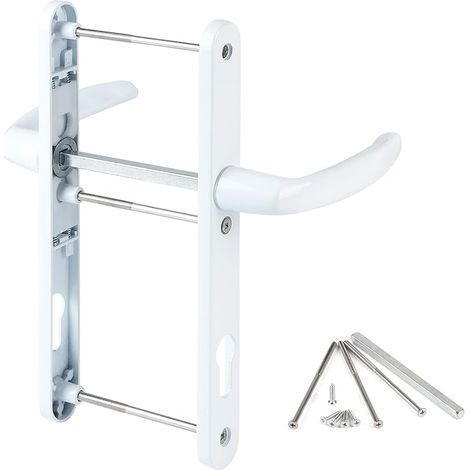 Poignée de porte 92 mm - Blanc - Accessoires de montage inclus - Aluminium - Longueur totale : 250 mm - Pour portes d'entrée, intérieures et de terrasse (1/5)