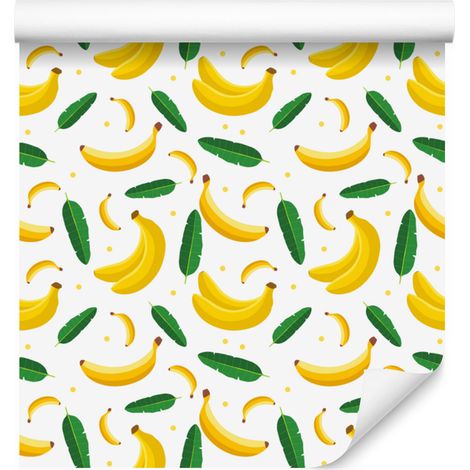 Carta da parati con banane, bianca e crema, per soggiorno e camera da letto, 50x1000 cm (1/4)